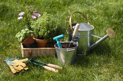 Planned garden layout with pathways and focal points